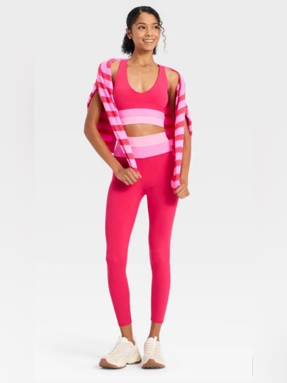 JoyLab Hot Pink & Light Pink High-Waist Leggings and Sports Bra Set